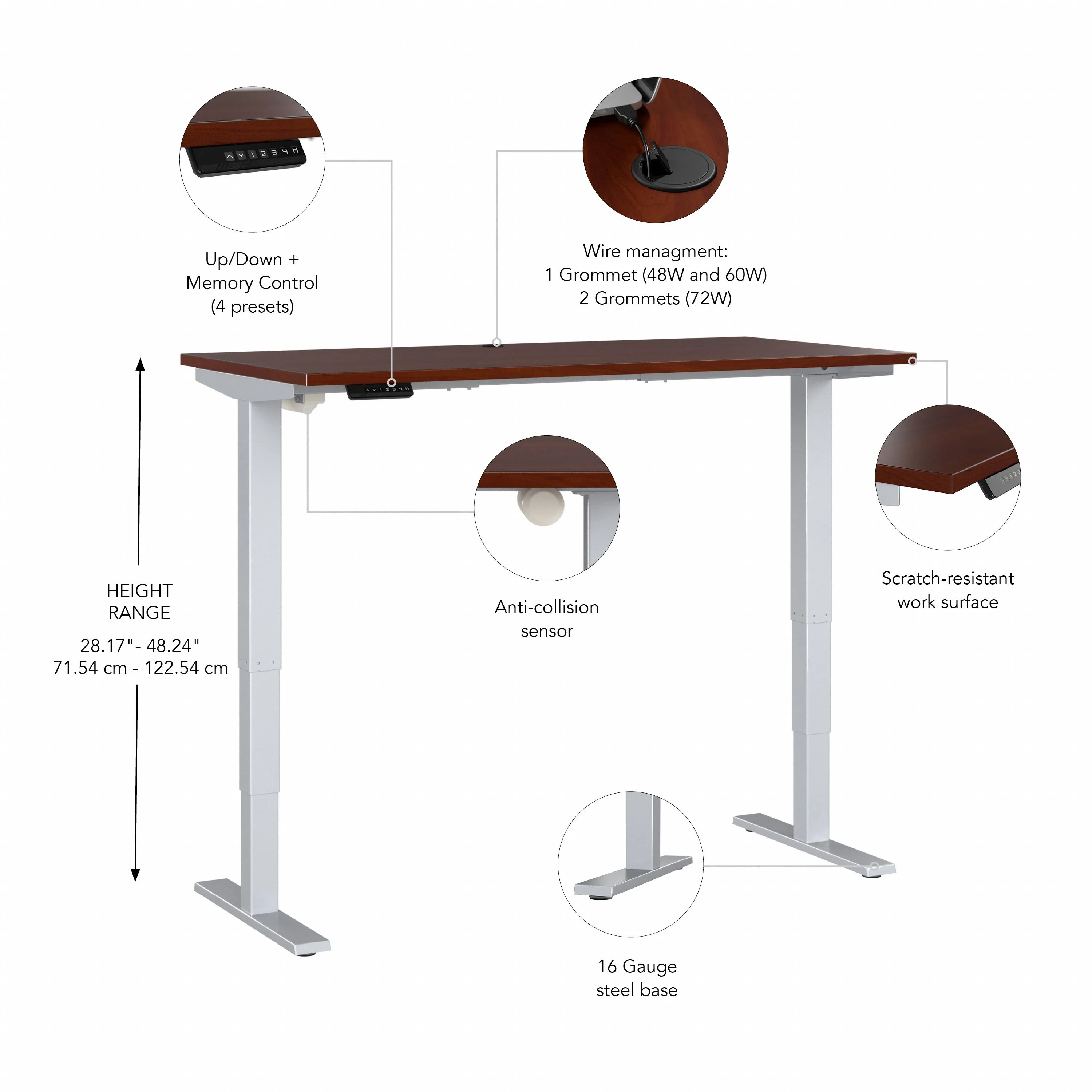 48" Hansen Cherry Sit-Stand Office Desk with Motorized Height Adjustment