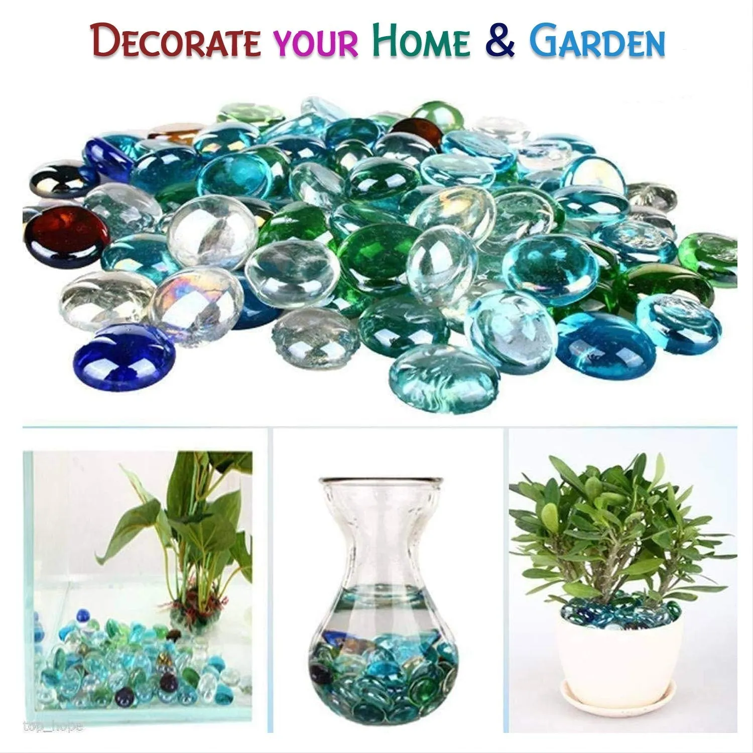 4980 Glass Gem Stone, Flat Round Marbles Pebbles for Vase Fillers, Attractive pebbles for Aquarium Fish Tank.