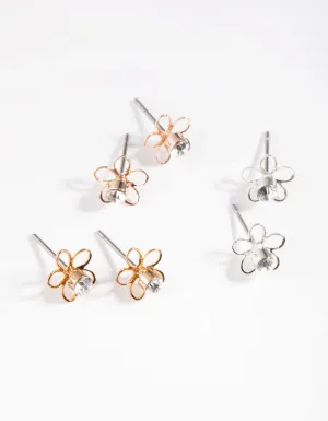 4mm Three Flower Pack Earring