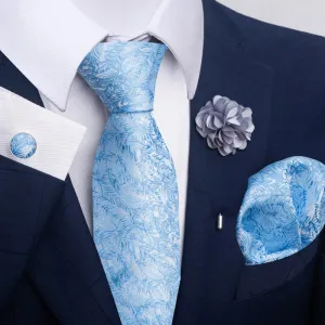 4Pcs Men's Blue Series Floral Striped Necktie Set