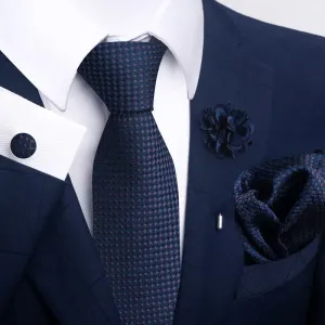 4Pcs Men's Navy Blue Series Jacquard Design Necktie Set