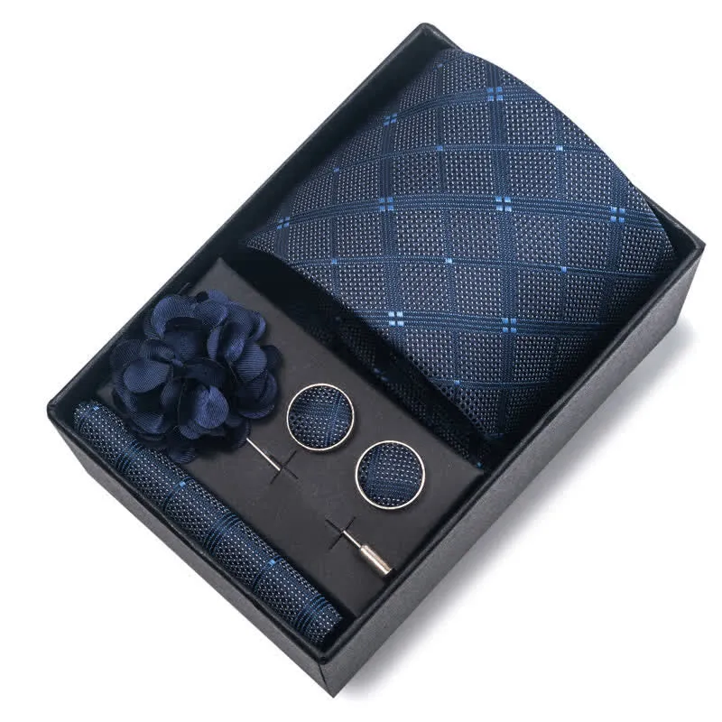 4Pcs Men's Navy Blue Series Jacquard Design Necktie Set