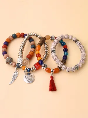 4pcs Tassel Charm Colorful Mixture Beaded Bracelet Women Bracelet Stackable