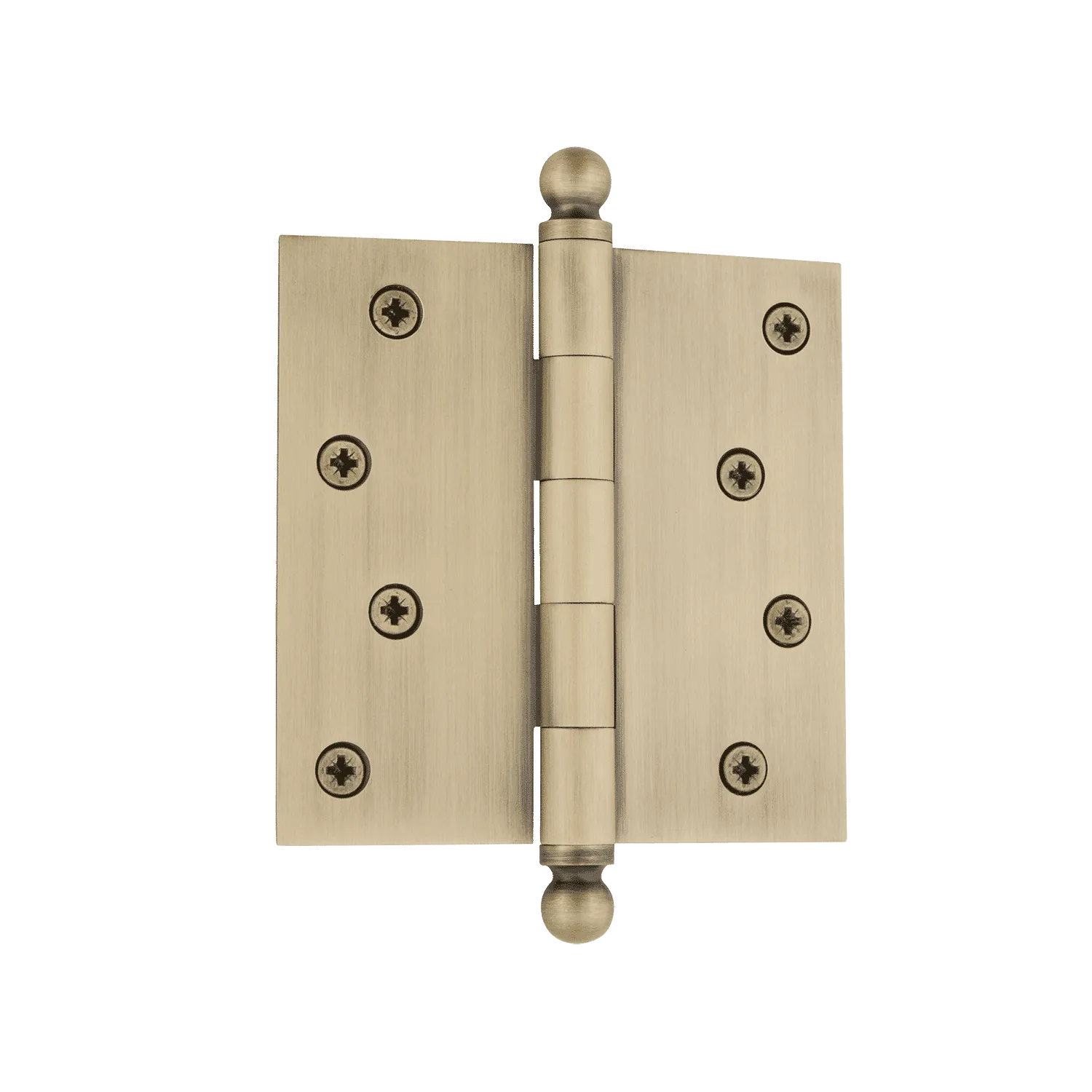 4" Ball Tip Residential Hinge with Square Corners in Antique Brass