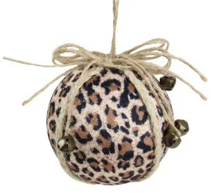 4" Leopard/Jute Fabric Ball Ornament