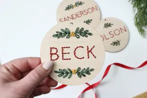 4" PERSONALIZED WOOD EMBROIDERY NAME ORNAMENT