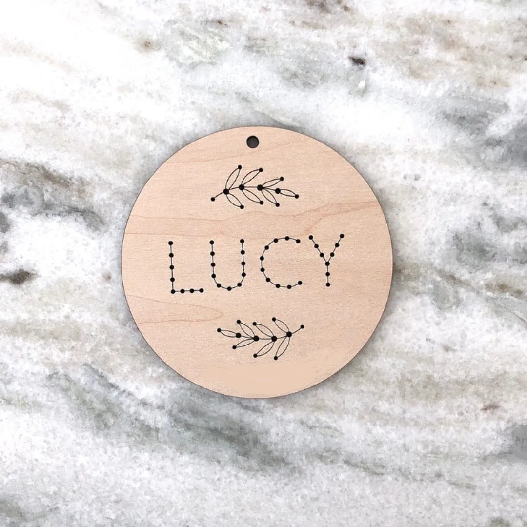 4" PERSONALIZED WOOD EMBROIDERY NAME ORNAMENT