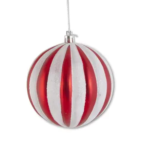 4" Red & White Glittered Shatterproof Ball Ornament