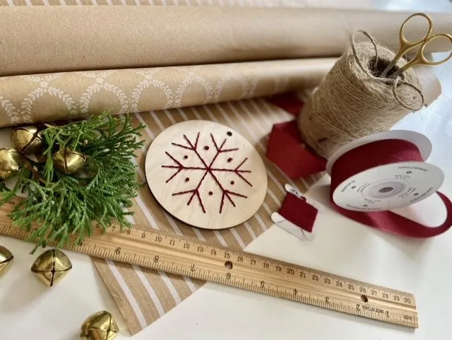 4" WOOD EMBROIDERY SNOWFLAKE HOLIDAY ORNAMENTS