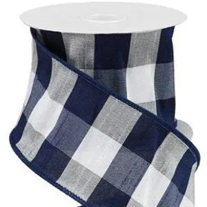 4" x 10 Yds Navy Blue Buffalo Check Ribbon