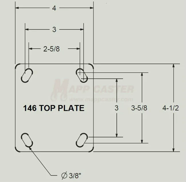 4" x 2" Polyurethane Wheel Rigid Caster - 600 Lbs Capacity