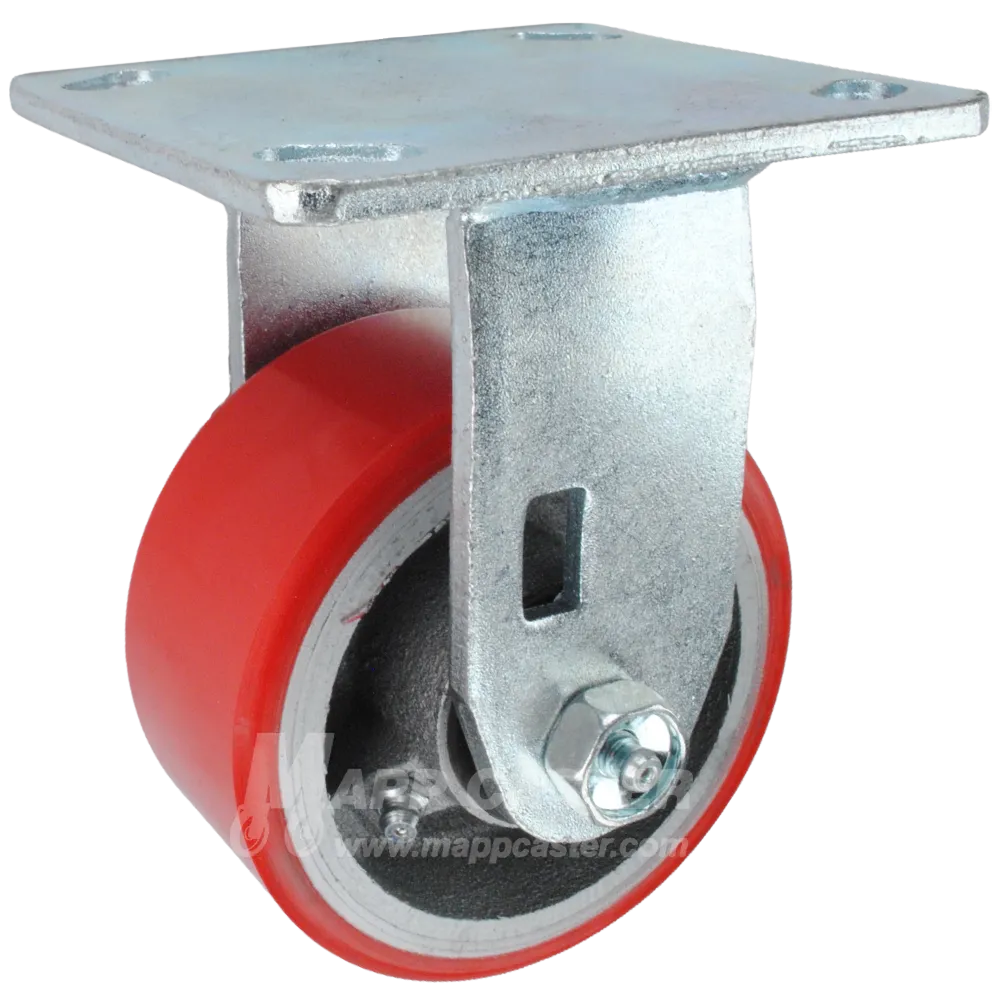 4" x 2" Red Polyurethane on Iron Wheel Rigid Caster - 800 Lbs Capacity