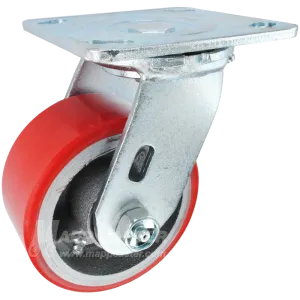 4" x 2" Red Polyurethane on Iron Wheel Swivel Caster - 800 Lbs Capacity