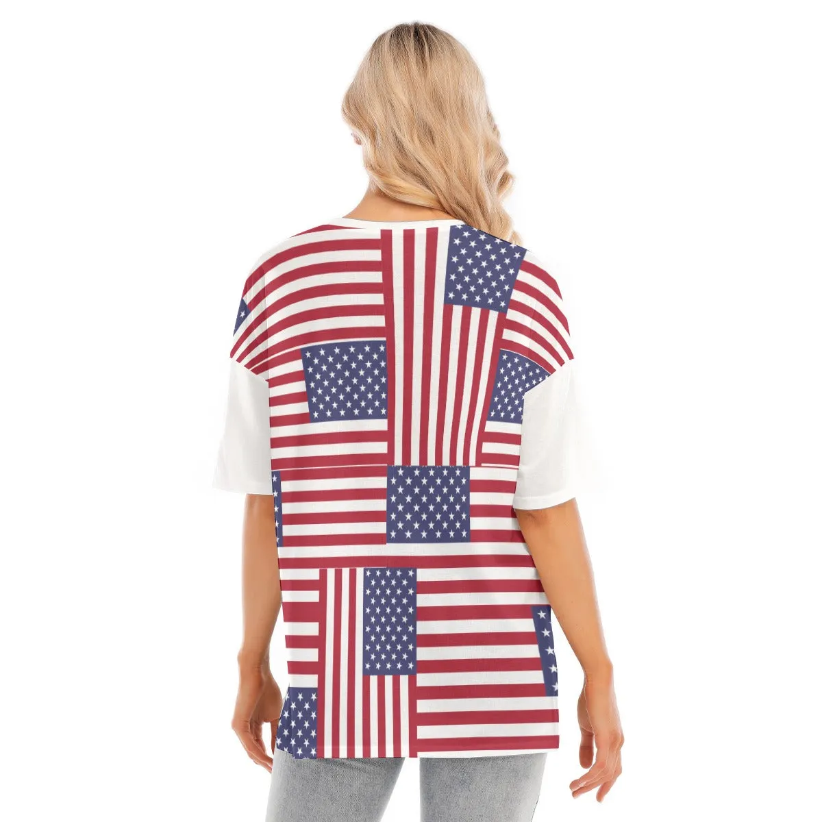 4th of July Patriotic Women's Short Sleeves T-shirt With Hem Split