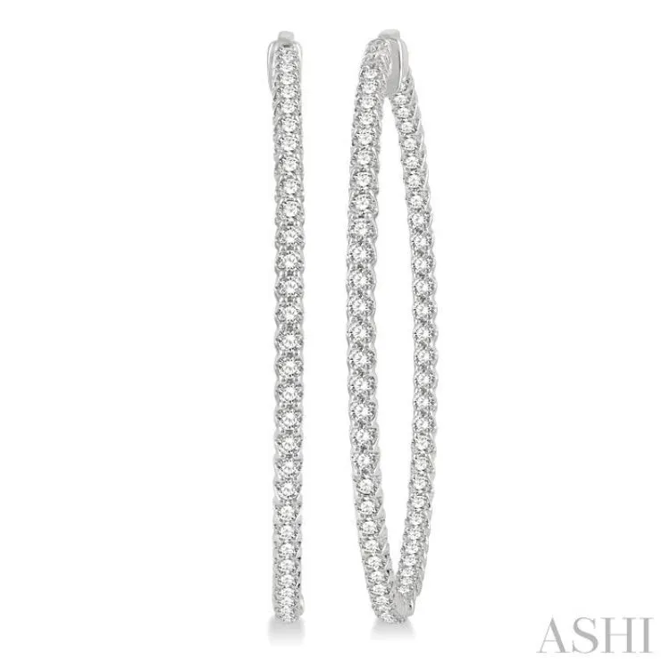 5 ctw Round Cut Diamond In & Out 2-Inch Hoop Earring in 14K White Gold