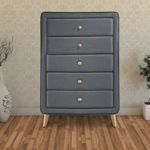 5 Drawers Transitional Style Wood and Fabric Upholstery Chest, Gray