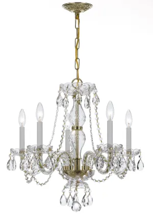 5 Light Polished Brass Crystal Chandelier Draped In Clear Spectra Crystal - C193-5085-PB-CL-SAQ