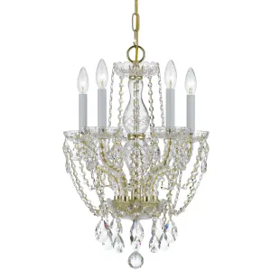 5 Light Polished Brass Crystal Mini Chandelier Draped In Clear Hand Cut Crystal - C193-1129-PB-CL-MWP