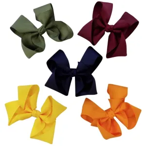 5 Pack of 4.5" Grosgrain Fall Fun Seasonal Colors Girls Hair Bows