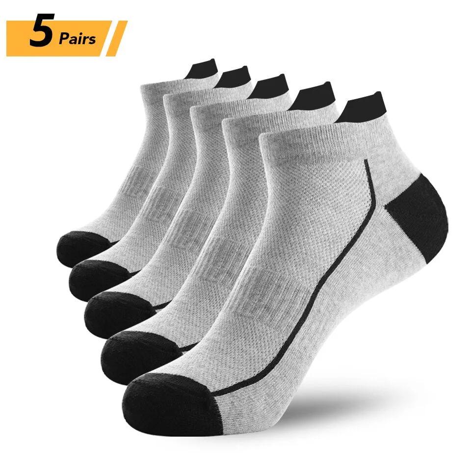 5 Pairs Organic Cotton Men Socks Thin Knit Mesh Ankle Socks Summer Fitness Breathable Quick Dry Short Sock For Cycling Plus Size