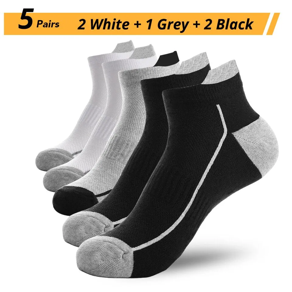 5 Pairs Organic Cotton Men Socks Thin Knit Mesh Ankle Socks Summer Fitness Breathable Quick Dry Short Sock For Cycling Plus Size