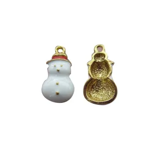 5 Pcs Tibetan Gold Tone and White Enamel Snowman Christmas 24X13mm Charms Pendants