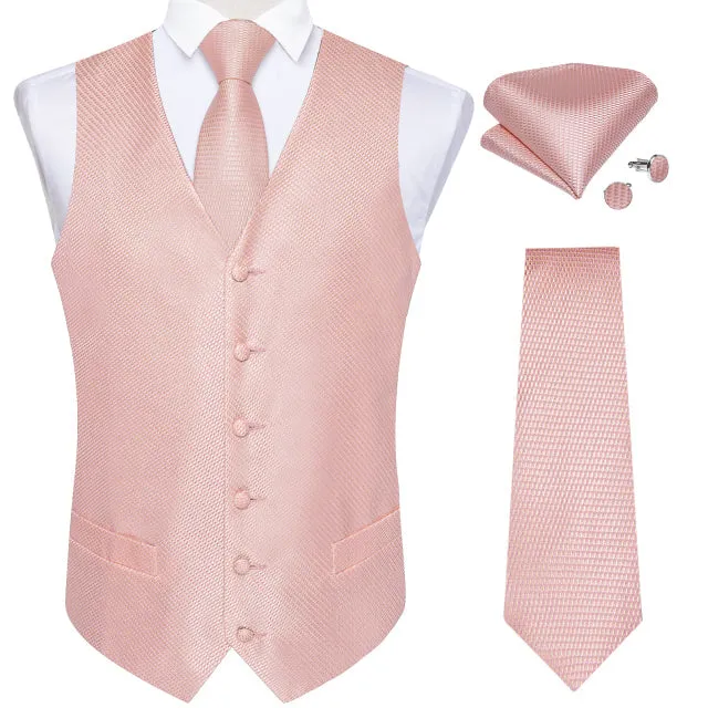 5 Piece Vests Slim Fit Mens Wedding Suit Casual Sleeveless Formal Business Waistcoat Hanky Necktie Bow Tie Set