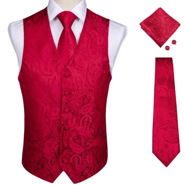 5 Piece Vests Slim Fit Mens Wedding Suit Casual Sleeveless Formal Business Waistcoat Hanky Necktie Bow Tie Set