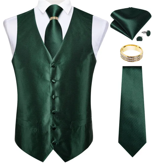 5 Piece Vests Slim Fit Mens Wedding Suit Casual Sleeveless Formal Business Waistcoat Hanky Necktie Bow Tie Set