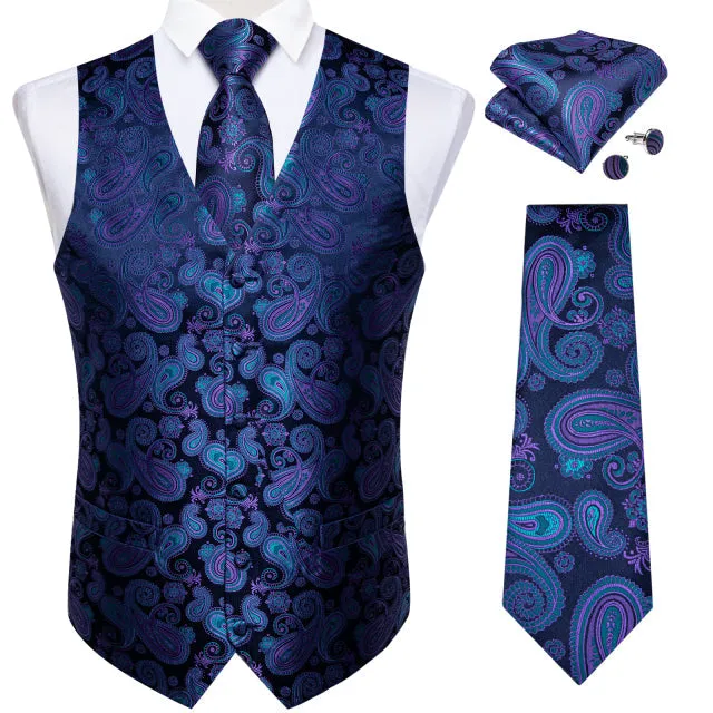 5 Piece Vests Slim Fit Mens Wedding Suit Casual Sleeveless Formal Business Waistcoat Hanky Necktie Bow Tie Set