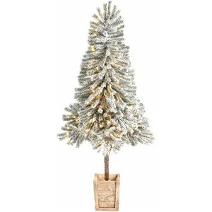 5'  Pre-Lit Winter Flocked Leaning Artificial Tree