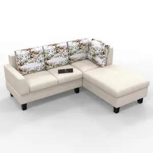 5 Seater L-Shape Sectional Sofa Set with Four Floral Cushion