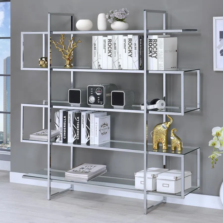 5-shelf Bookcase Chrome and Clear