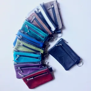 5” Triple Zip Coin Wallet - Unisex Leather Change Purse