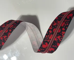 #5 Zipper Tape - 3 yard cut - Red Splatter w/ Red Teeth