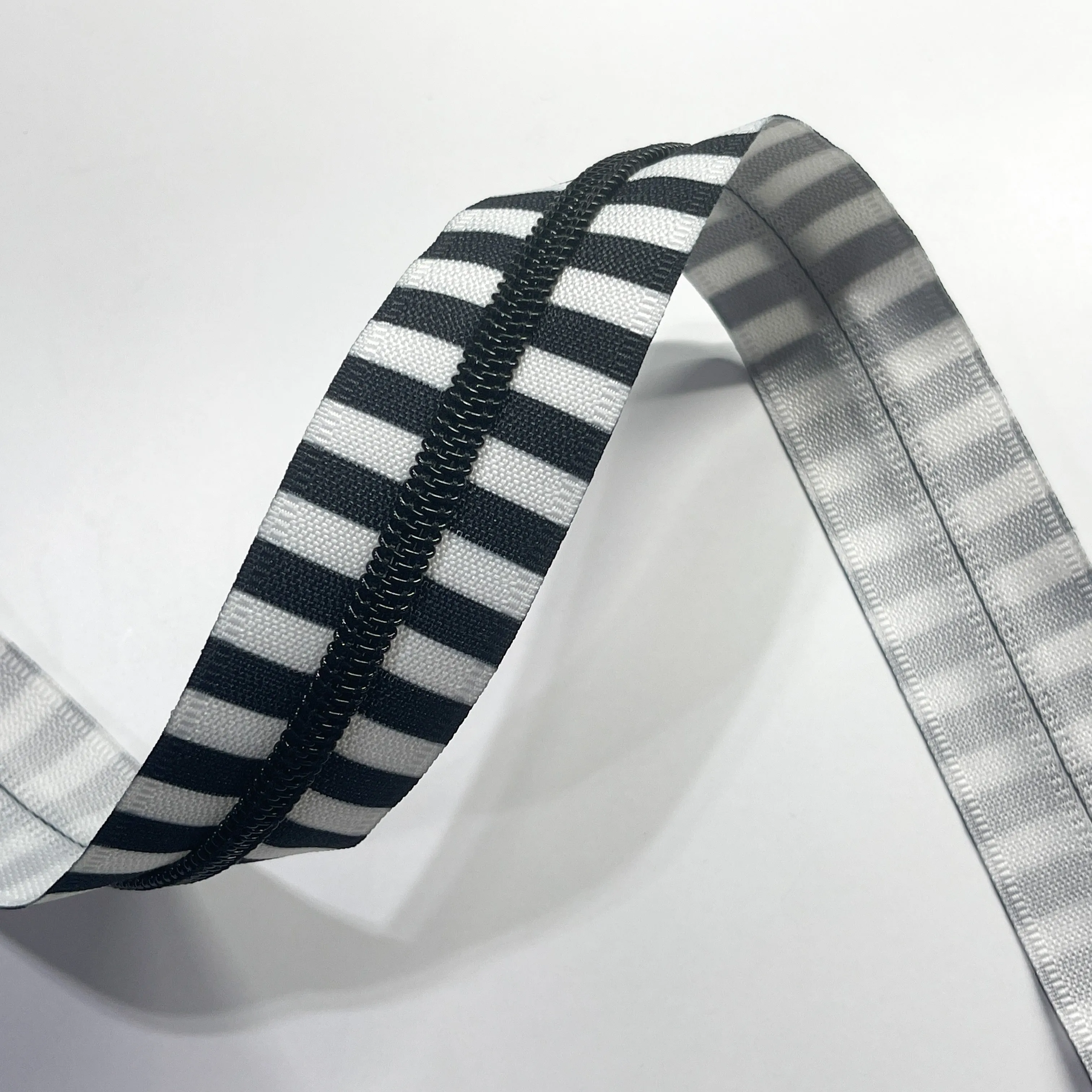 #5 Zipper Tape - 3 yard cut - Striped w/ Matte Black Teeth