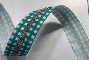 #5 Zipper Tape - 3 yard cut - Teal Plaid w/ Nickel Teeth