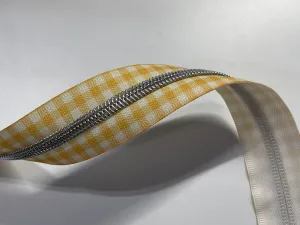 #5 Zipper Tape - 3 yard cut - Yellow Plaid w/ Nickel Teeth