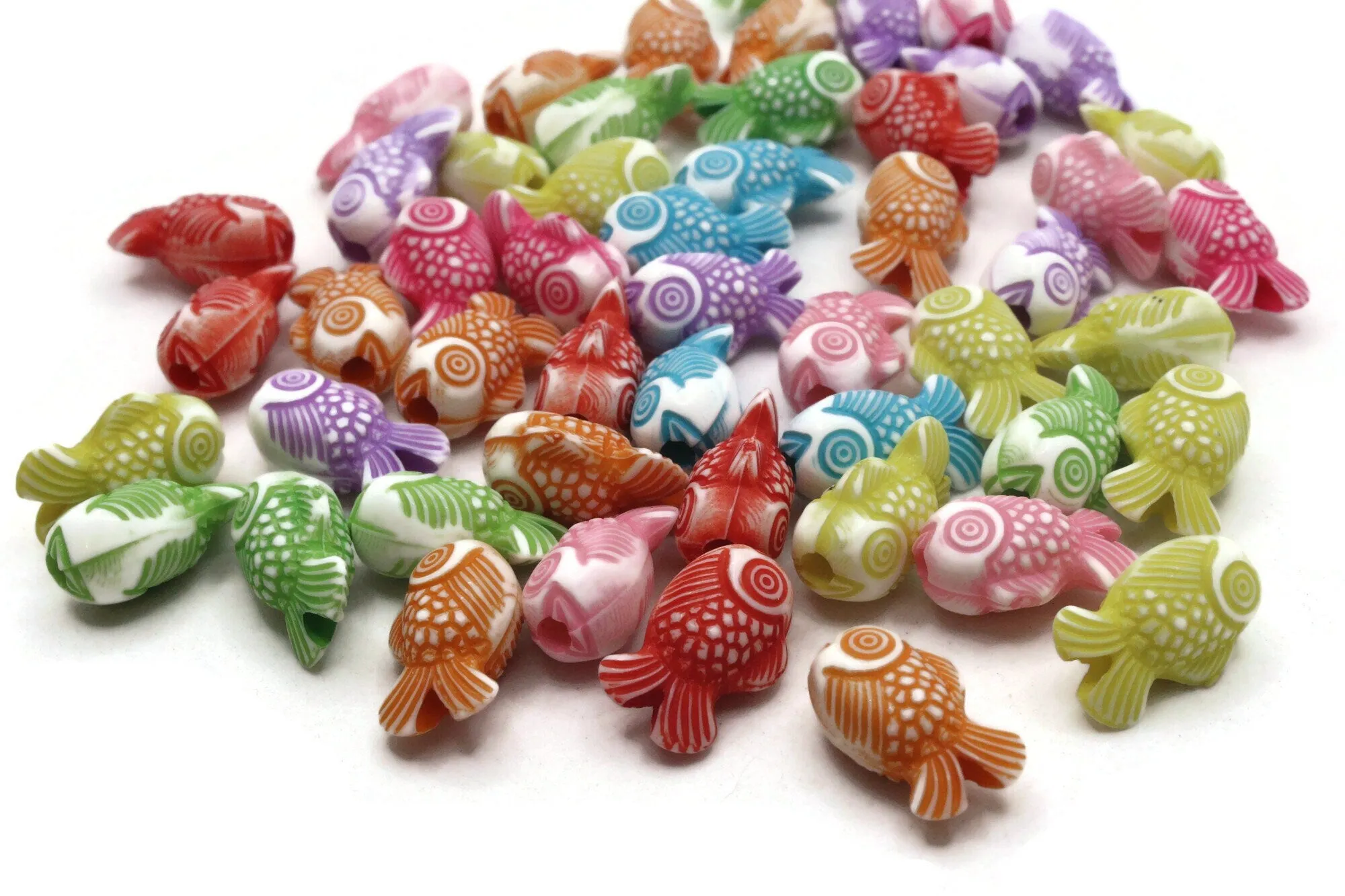 50 15mm Mixed Colors Plastic Fish Beads