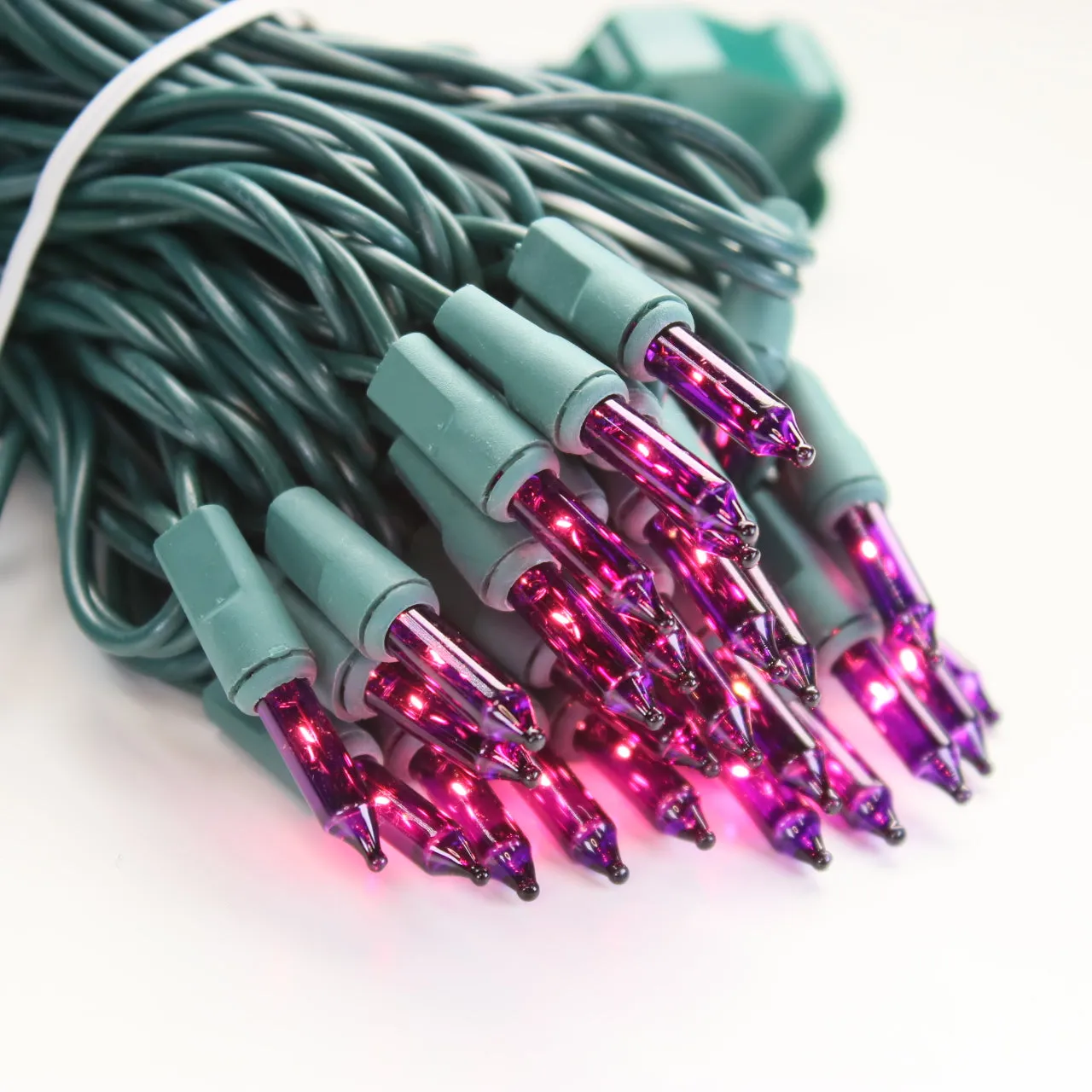 50-bulb Purple Mini Lights, 2.5" Spacing, Green Wire