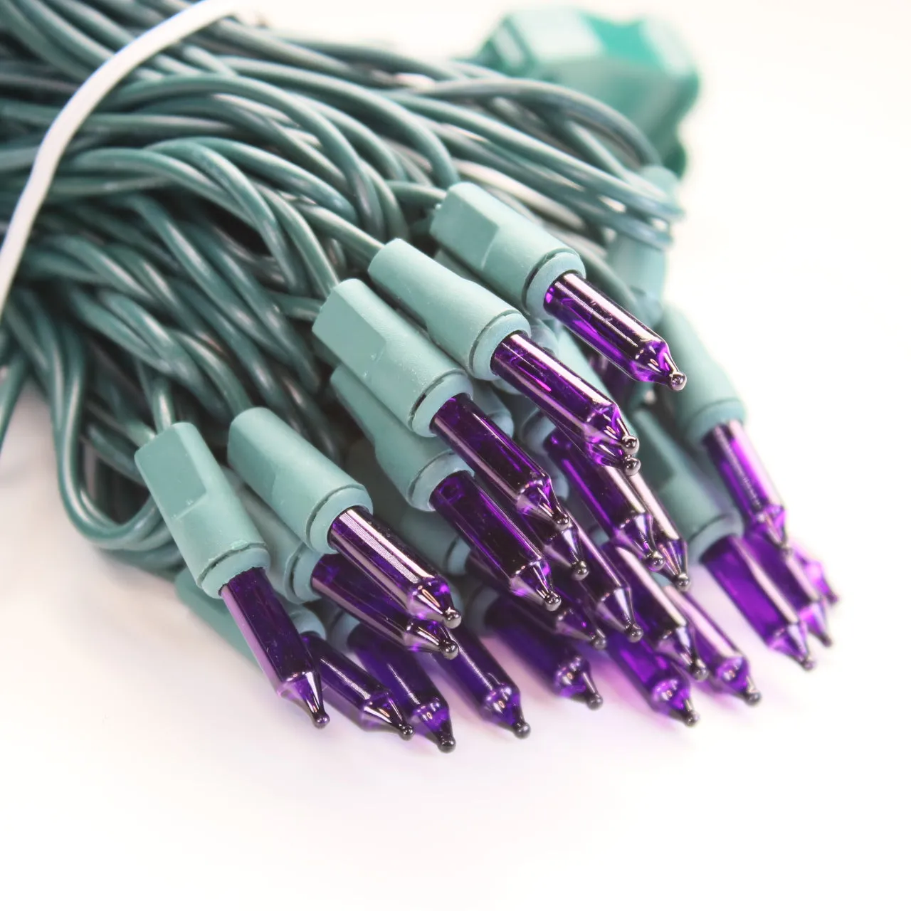 50-bulb Purple Mini Lights, 2.5" Spacing, Green Wire