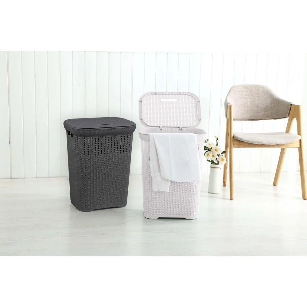 50L Knitted Laundry Hamper Grey