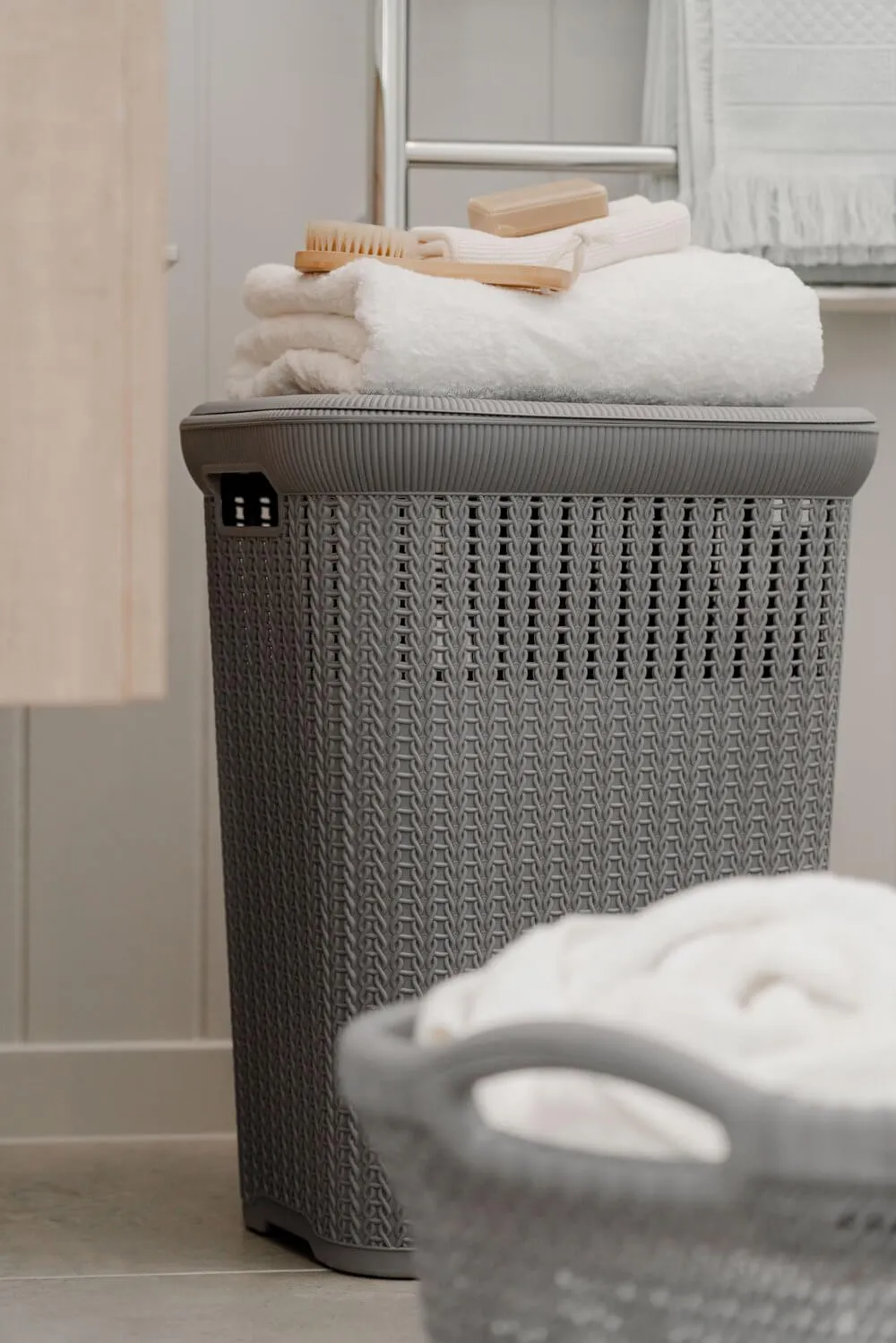 50L Knitted Laundry Hamper Grey