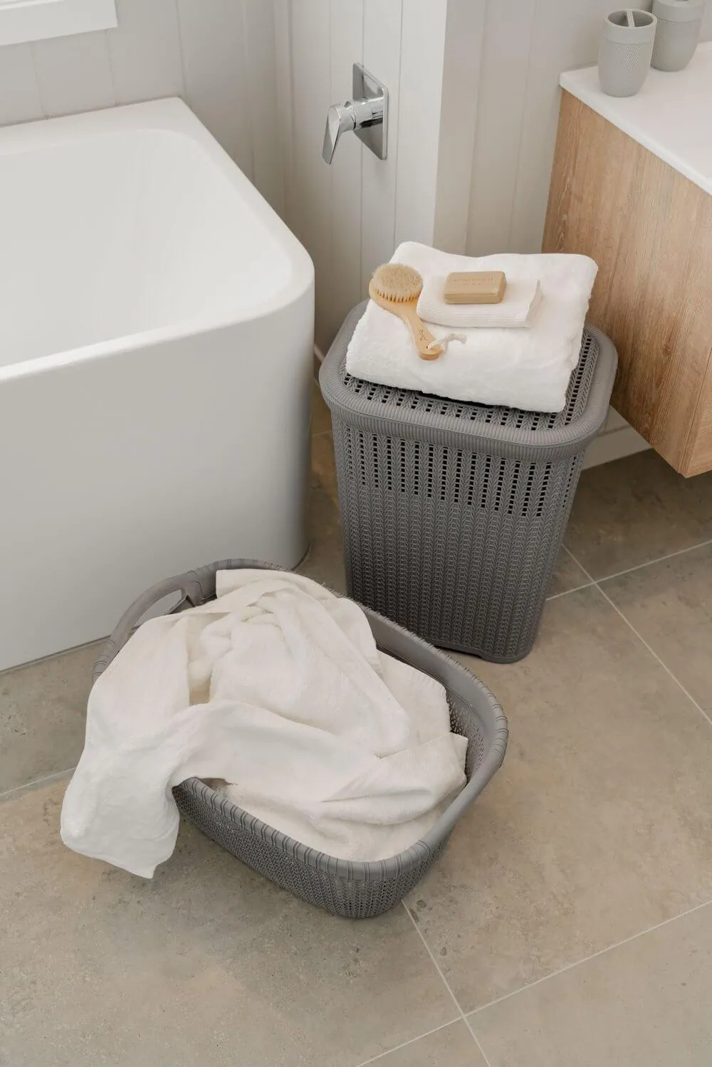 50L Knitted Laundry Hamper Grey