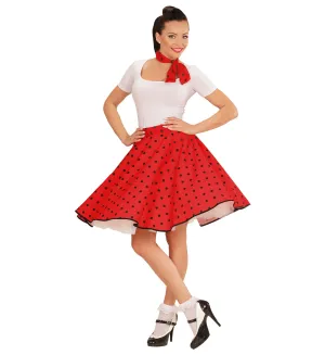 50's Rockabilly Red Polka Dot Skirt and Neckscarf