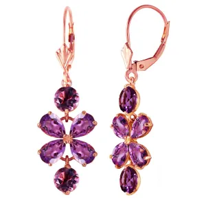 5.32 Carat 14K Solid Rose Gold Amethyst Flower Earrings