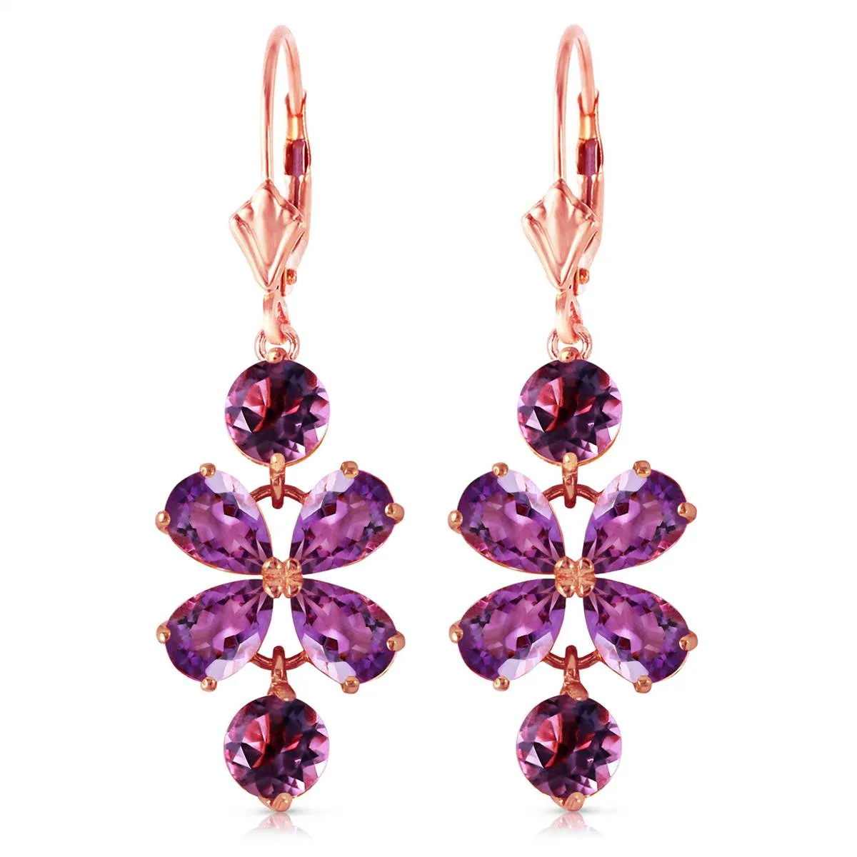 5.32 Carat 14K Solid Rose Gold Amethyst Flower Earrings