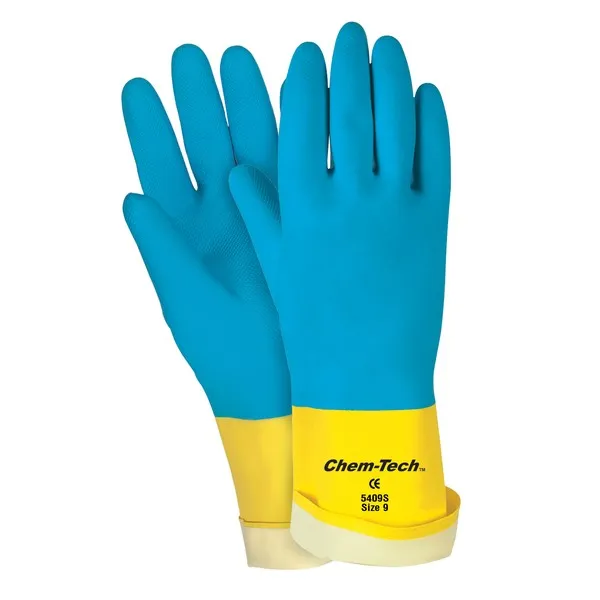 5406S MCR Safety Chem Tech Gloves, X-Small, Latex, Yellow on Blue, 12 Inch L