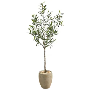 5.5' Artificial Olive Tree in Sand Colored Planter - Low Maintenance, Life-Like & Vibrant Silk Trees For Busy People.