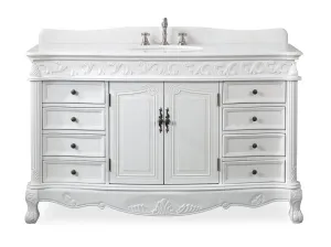 56 Inch Antique White Traditional Style Single Sink Beckham Bathroom Vanity